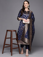 Ahalyaa Unstitched Navy Blue Dress Material | Grocsy