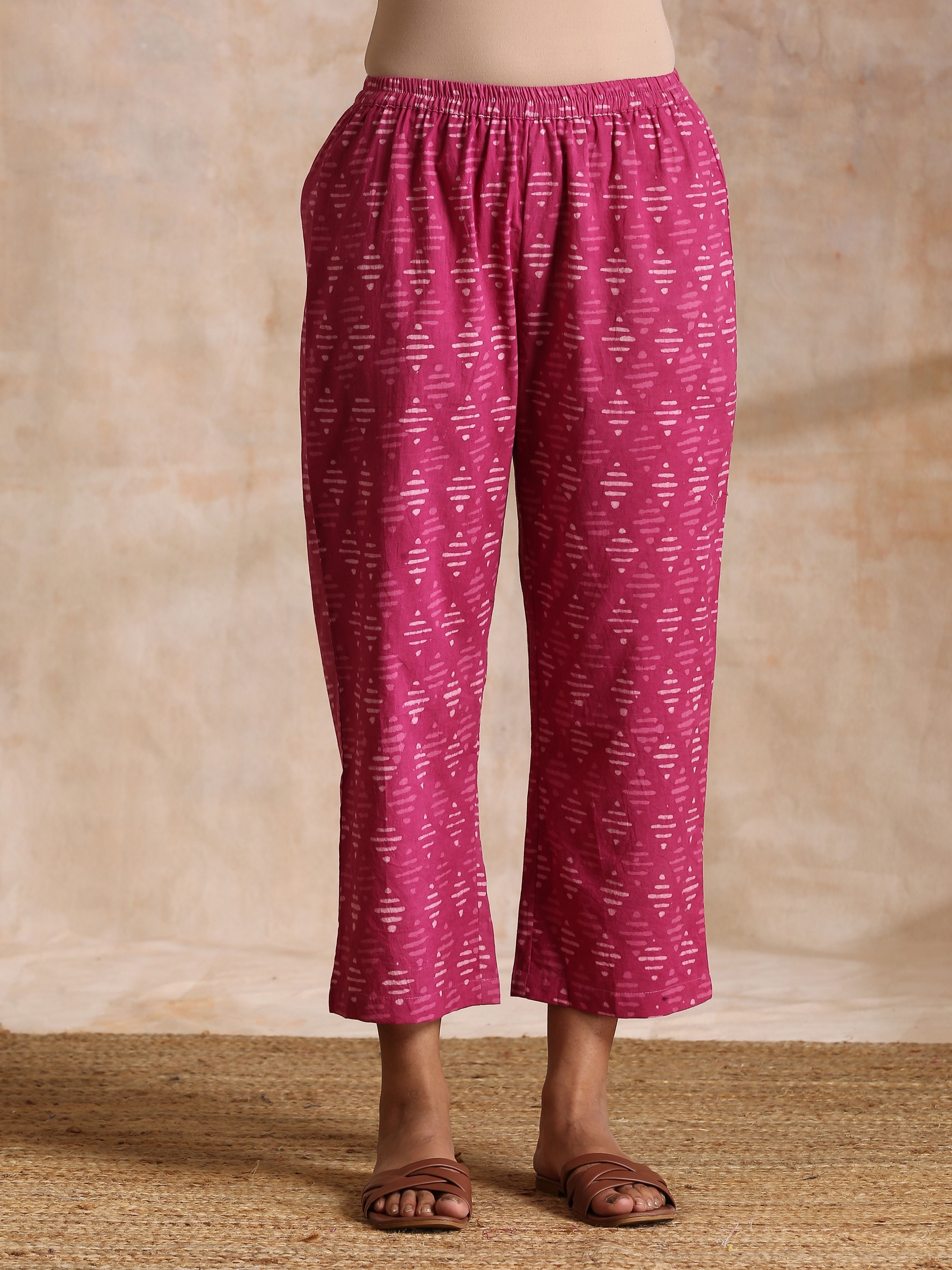trueBrowns Pink Dabu Print Cotton Baggy Sleeve Co-Ord Set | Grocsy
