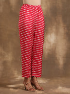 trueBrowns Pink Lehariya Printed Silk Kaftan Co-Ord Set | Grocsy