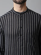 Even Apparels Black Pure Cotton Kurta With Band Collar | Grocsy