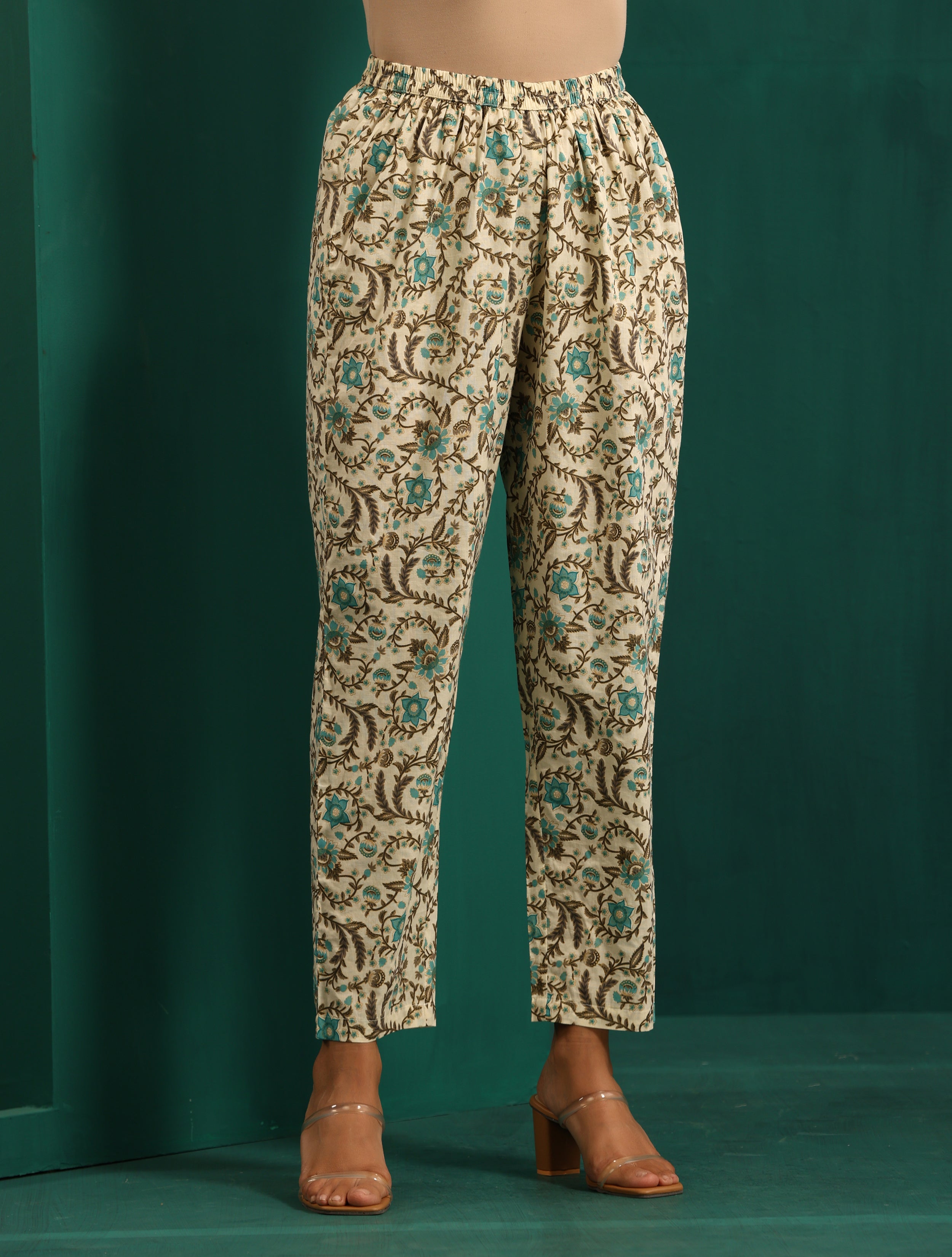 trueBrowns Teal Floral Cotton Printed Short Co-ord Set | Grocsy