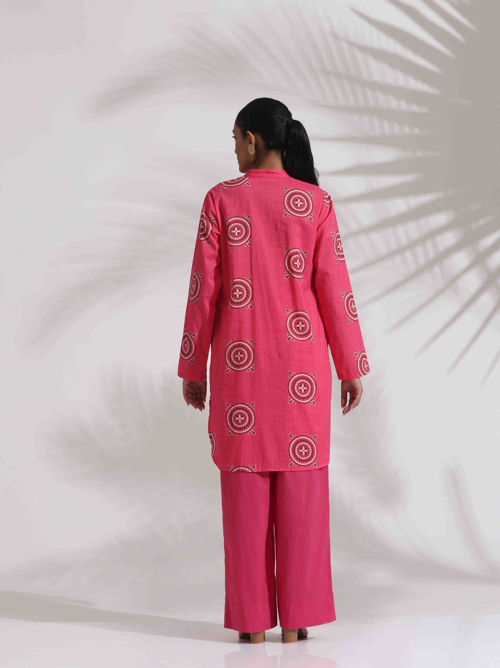 trueBrowns Pink Cotton Print Kurta Co-ord Set | Grocsy
