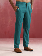 trueBrowns Men's Teal Cotton Shirt Collar Stylized Kurta Co-ord set | Grocsy