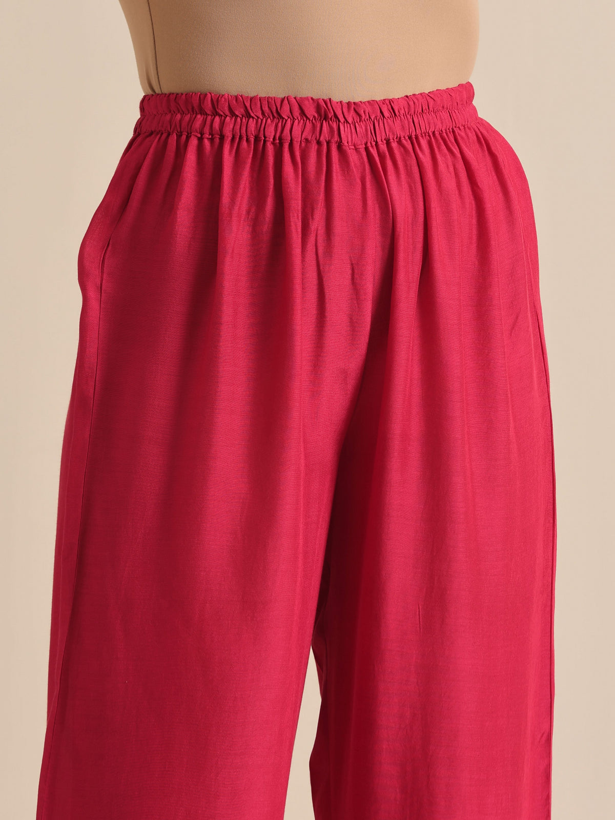 trueBrowns Pink Lehariya Printed Silk Kaftan Pant Set | Grocsy