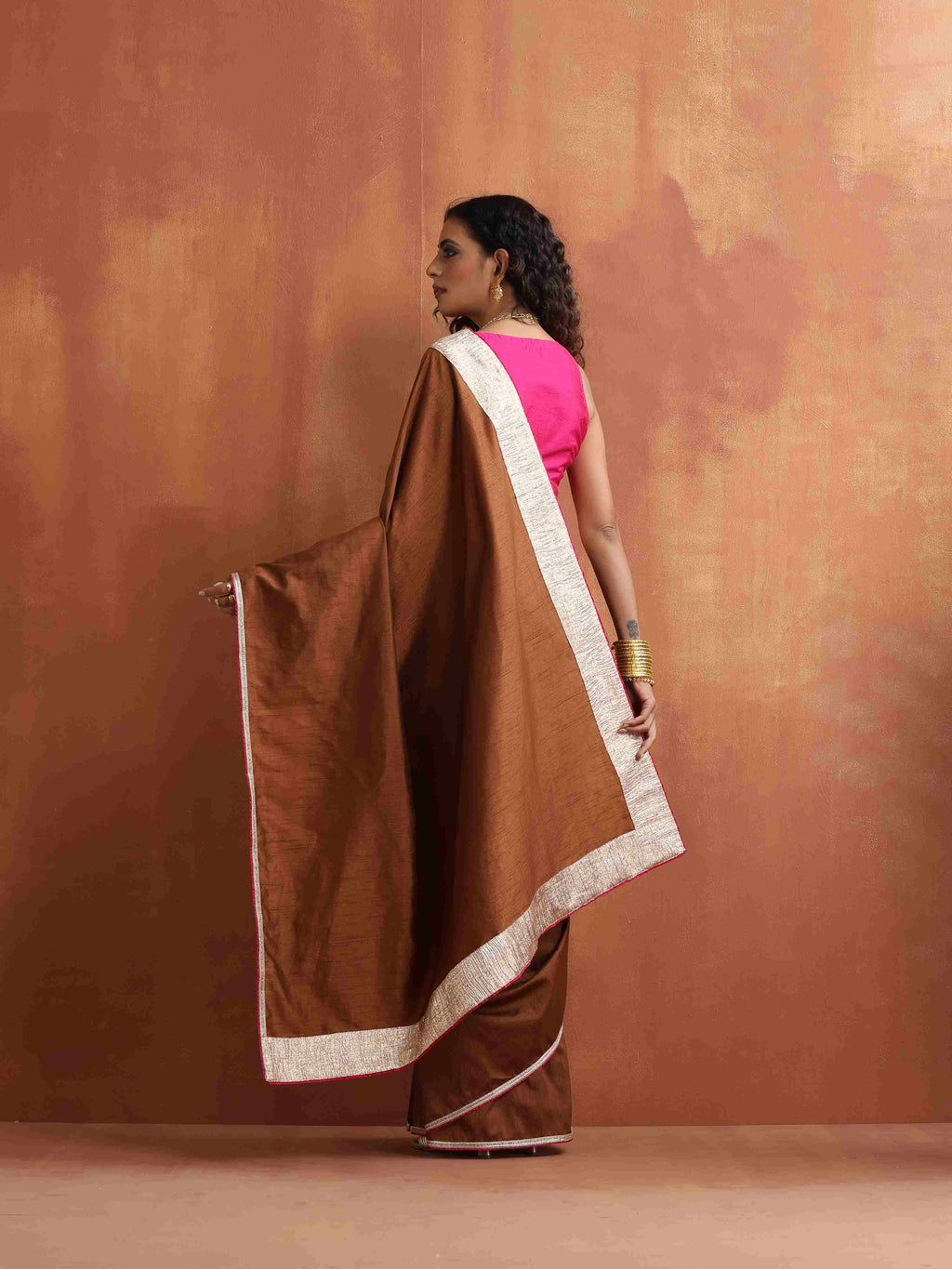 trueBrowns Brown Silk Ready To Wear Saree | Grocsy