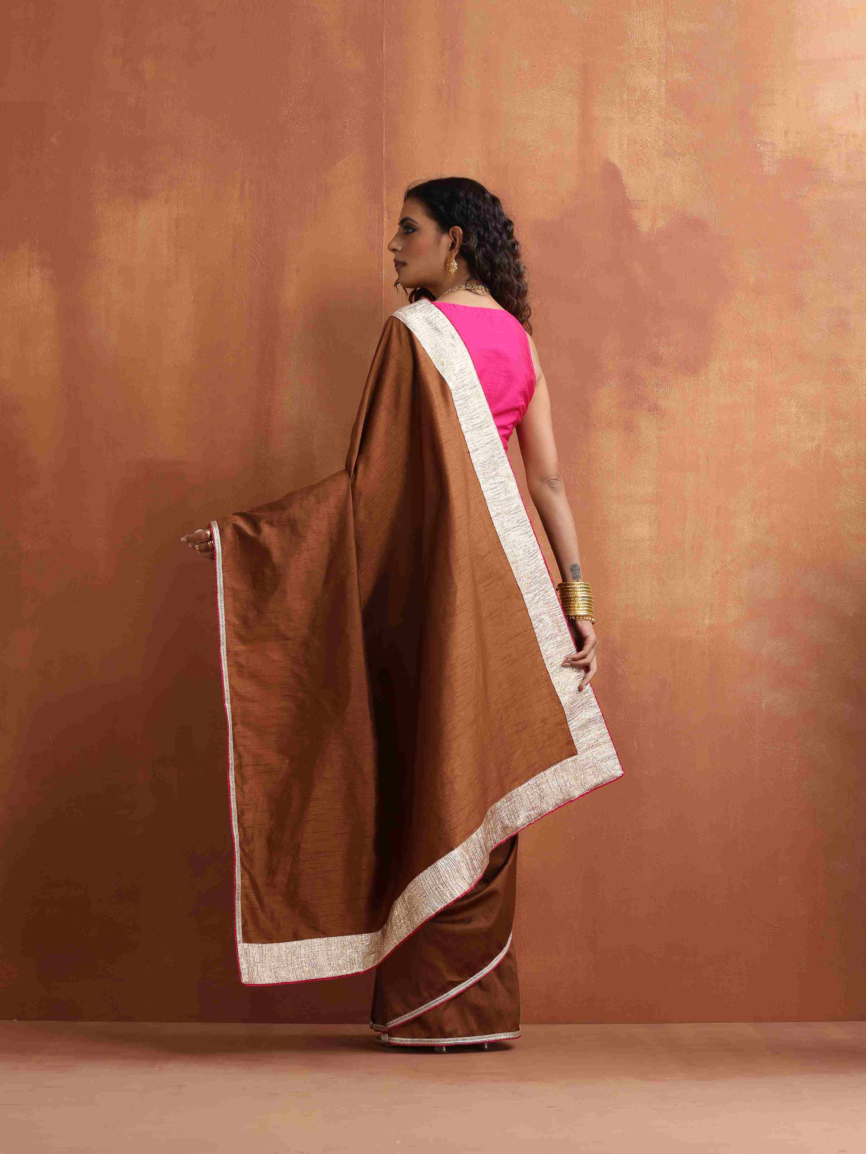 trueBrowns Brown Silk Ready To Wear Saree | Grocsy