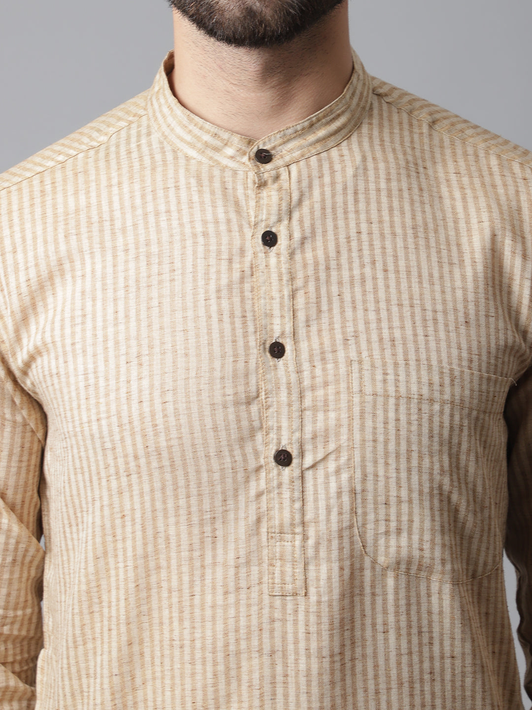 Even Apparels Pure Cotton Kurta With Band Collar - Beige | Grocsy