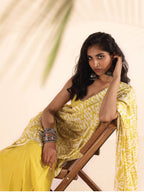 trueBrowns Lime Muslin Ikat Saree | Grocsy