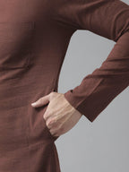 Fabmade Men Brown Cotton Linen Kurta | Grocsy