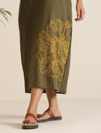 trueBrowns Olive Cotton Embroidered Dress | Grocsy