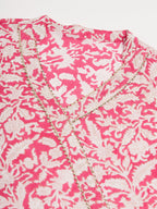 InWeave Women's Pink Foil White Print Angrakha Stright Kurta | Grocsy