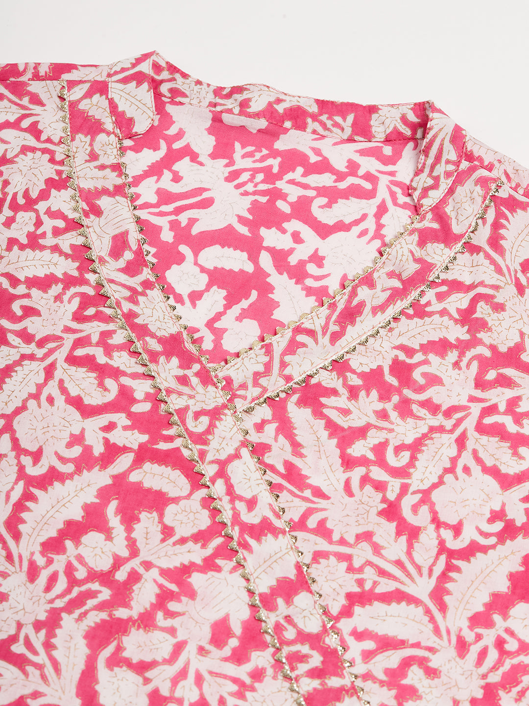 InWeave Women's Pink Foil White Print Angrakha Stright Kurta | Grocsy