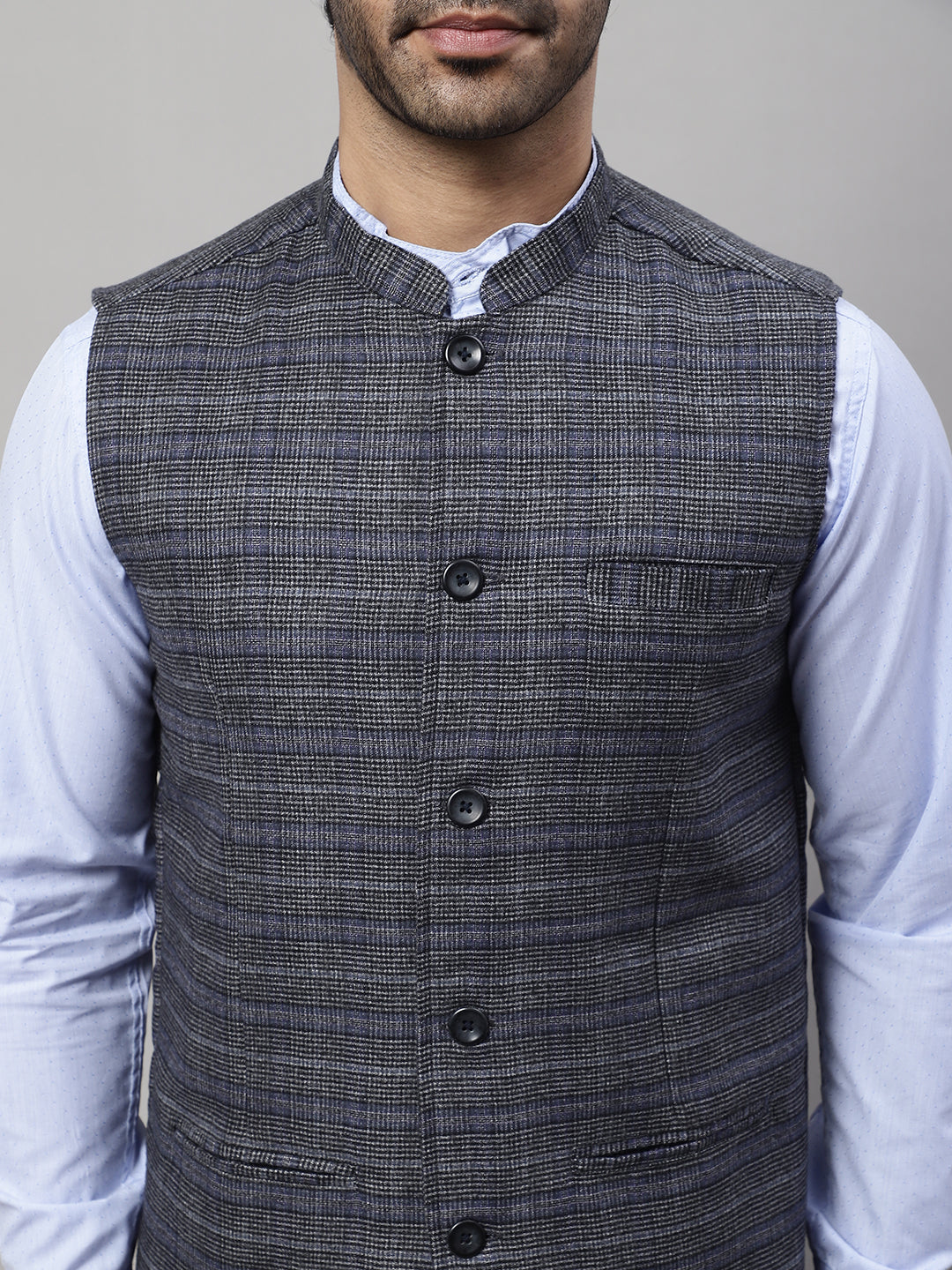 Even Apparels Men's Grey Nehru Jacket With Welt Pockets | Grocsy