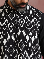 trueBrowns Men's Black Ikat Print Cotton Reversible Nehru Jacket | Grocsy