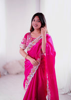 Lorenvalley Fashion Magenta Jimmy Choo with Embroidery Threads Codding & Sequins Work Saree with Blouse | Grocsy