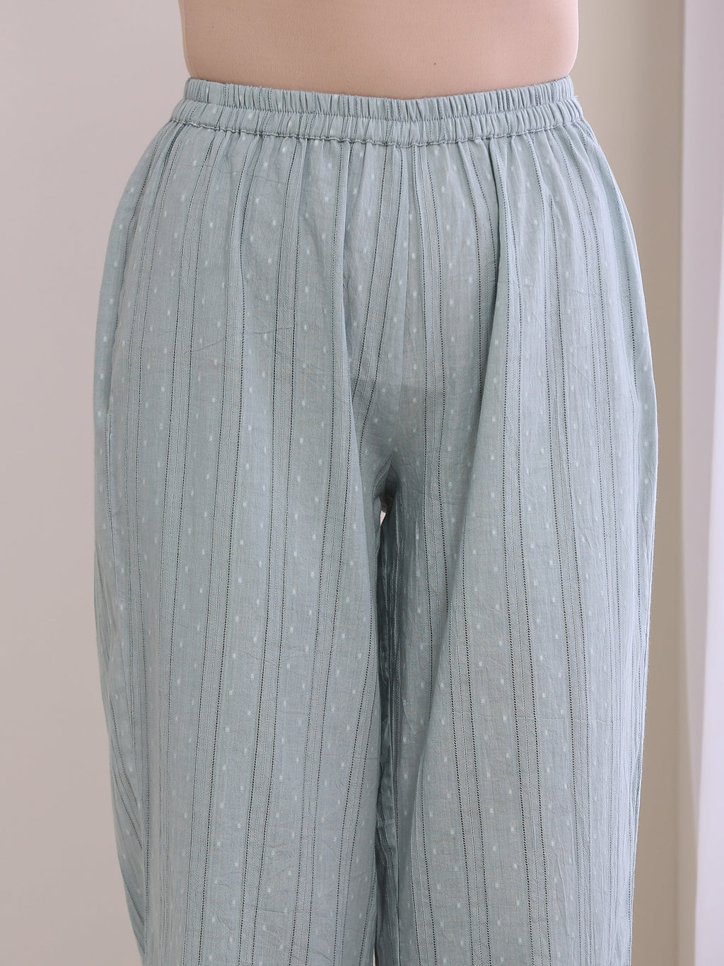 trueBrowns Eggshell Blue Dobby Neck Pleat Kurta Pant Set | Grocsy