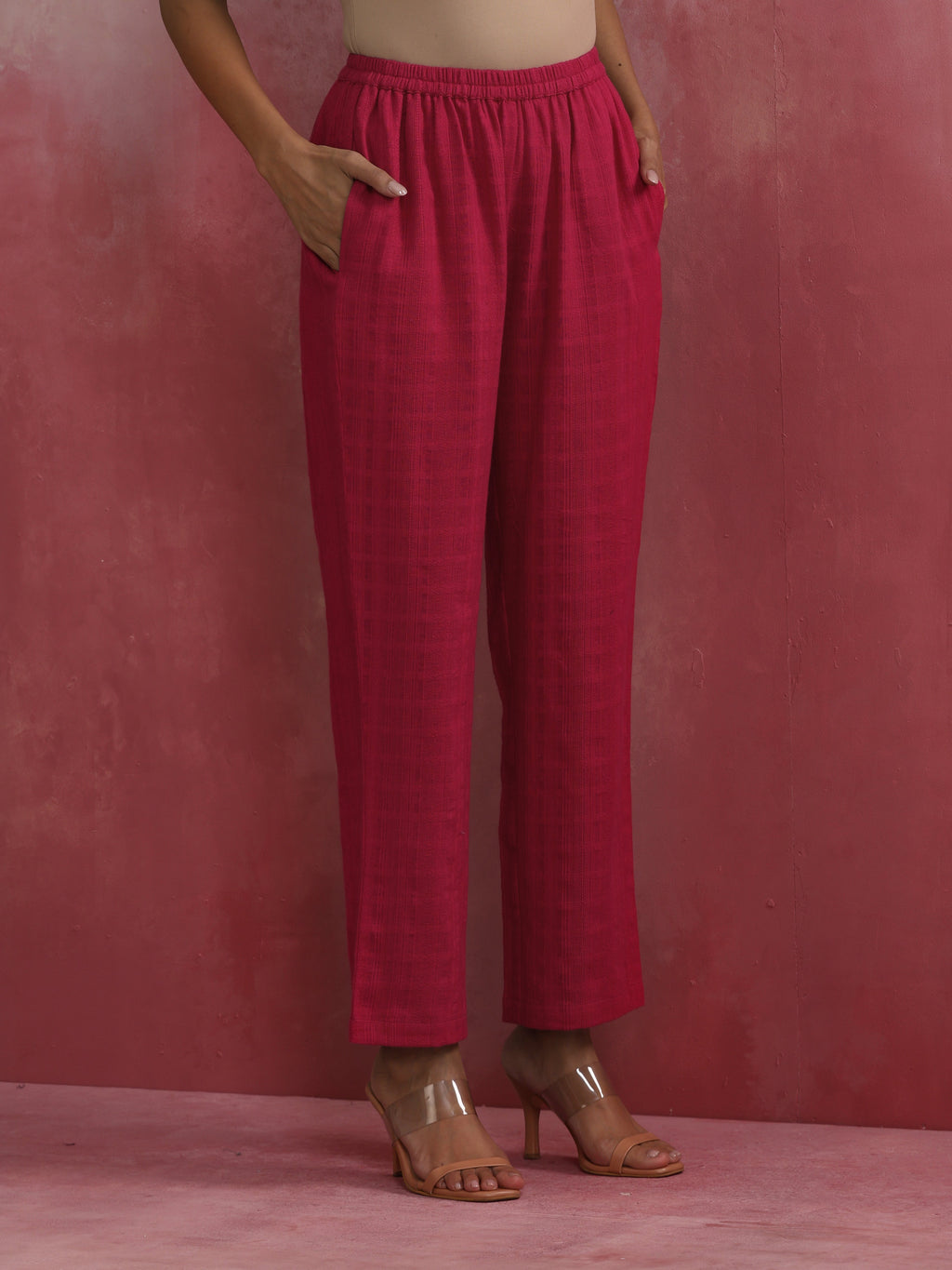 trueBrowns Magenta Cotton Dobby Kurta Set | Grocsy