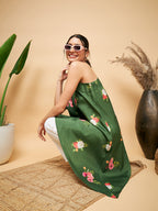 InWeave Women's Green Small Flower One Shoulder Kurta | Grocsy