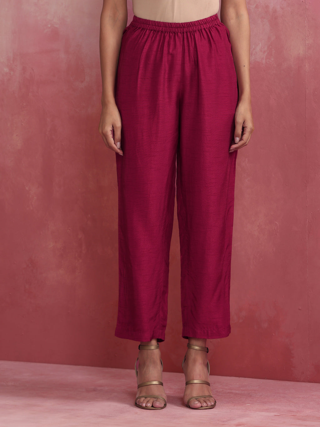 trueBrowns Pink Viscose Silk Kurta Co-ord Set | Grocsy