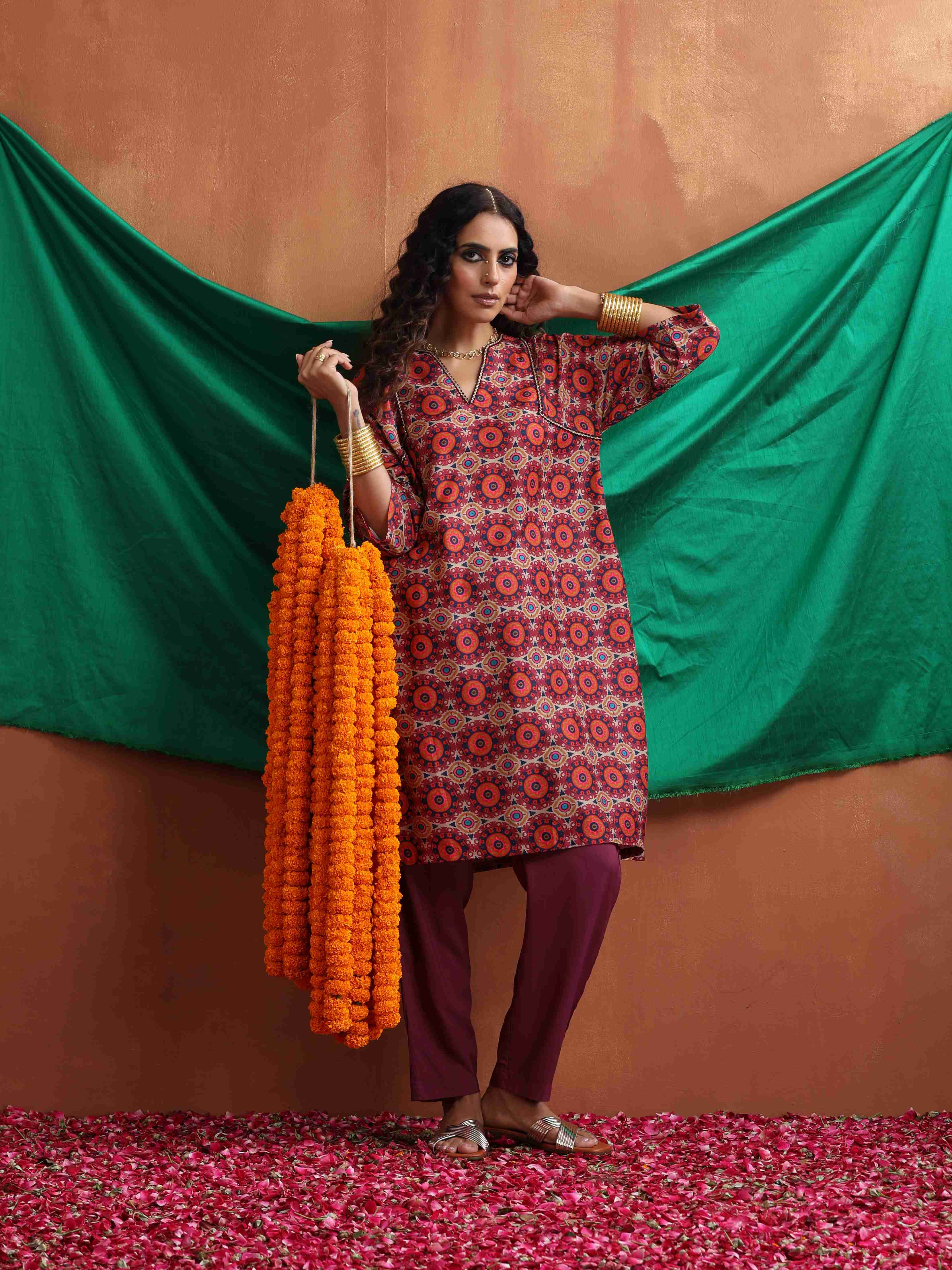 trueBrowns Beige Mandala Print Kurta Co-ord Set | Grocsy