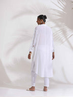 trueBrowns White Cotton Schiffli Shirt Kurta Set | Grocsy