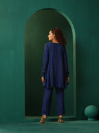 trueBrowns Blue Silk Flared Co-ord Set | Grocsy