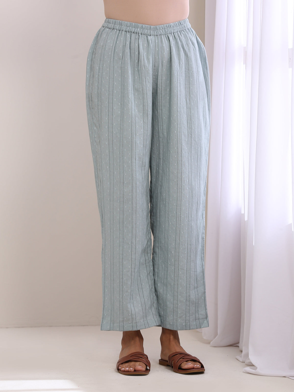 trueBrowns Eggshell Blue Dobby Relaxed Fit Co-Ord Set | Grocsy
