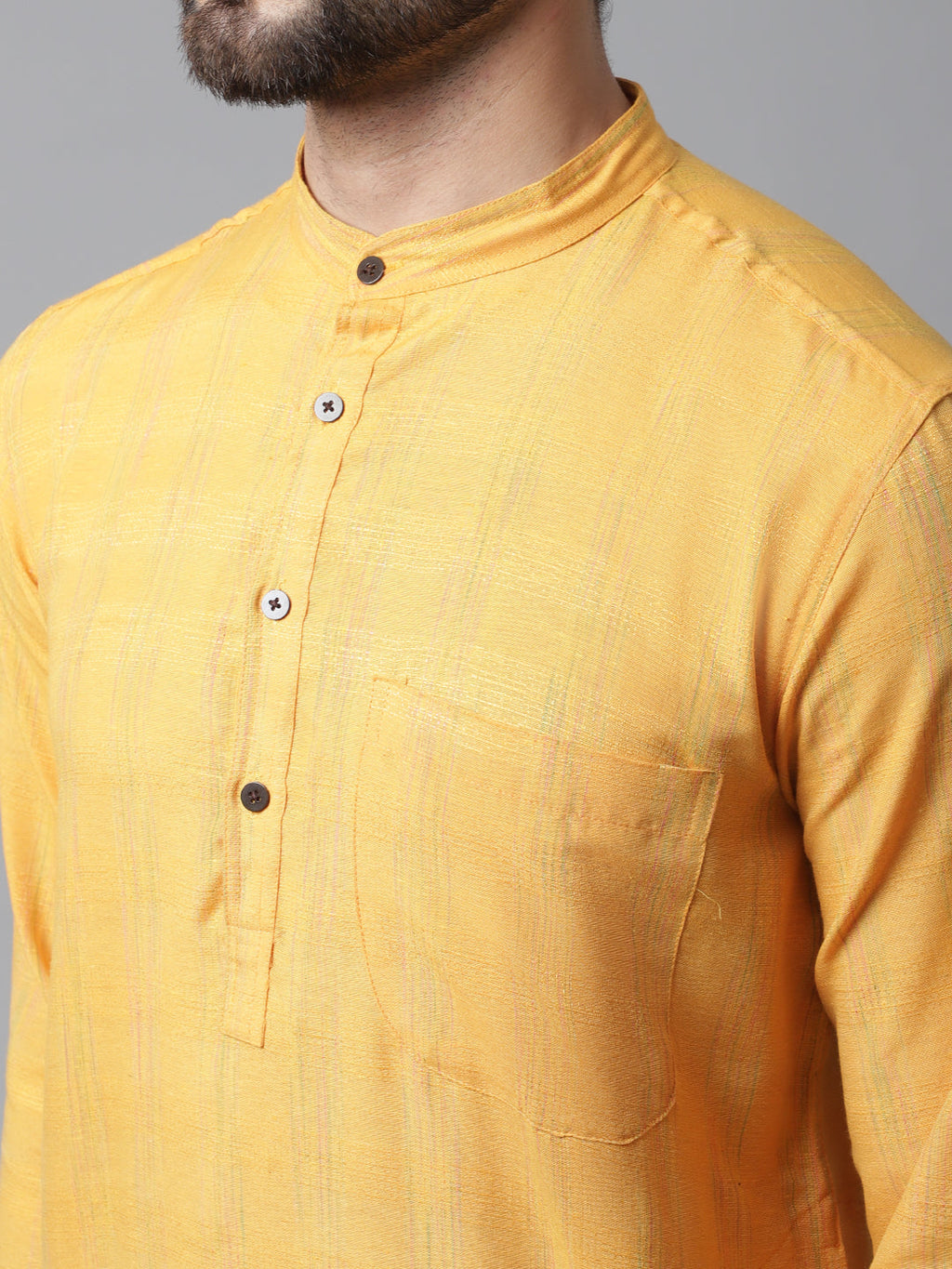 Even Apparels Yellow Kurta With Band Collar | Grocsy