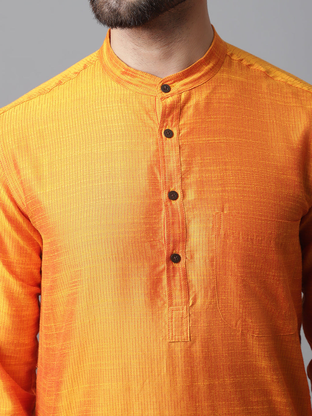 Even Apparels Orange Solid Kurta With Band Collar | Grocsy