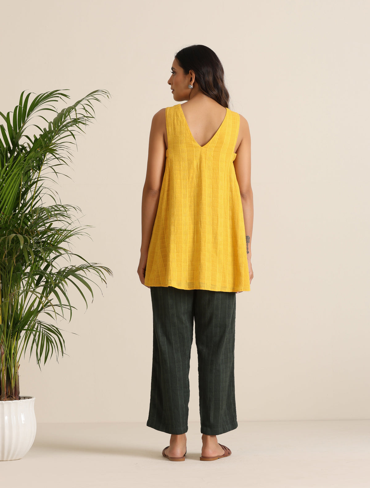 trueBrowns Mustard Cotton Dobby Sleeveless Co-ord Set | Grocsy