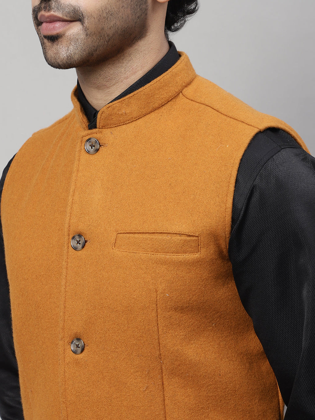 Even Apparels Men's Orange Pure Wool Nehru Jacket | Grocsy