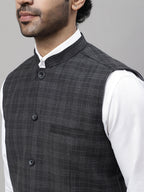 Even Apparels Men's Grey Nehru Jacket With Welt Pockets | Grocsy