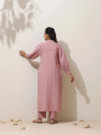 trueBrowns Pink Cotton Linen Kurta Pant Set | Grocsy