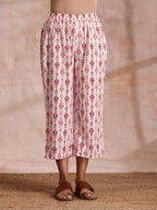 trueBrowns Red On Red Ikat Print Cotton Kurta Pant Set | Grocsy