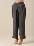 trueBrowns Slate Grey Slub Texture Overlap Pleat Kurta Pant Set | Relove | Grocsy