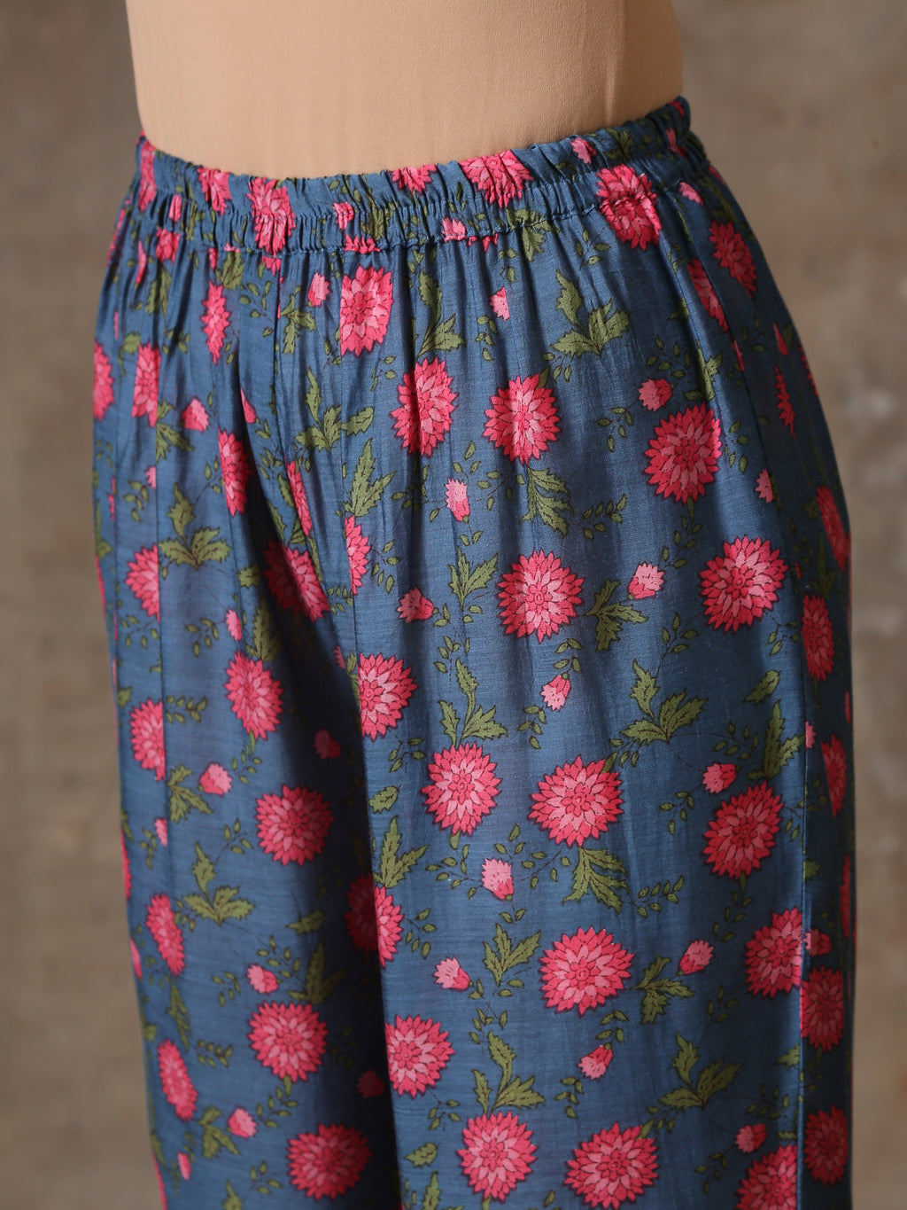 trueBrowns Blue Pink Printed Silk Co-Ord Set | Grocsy