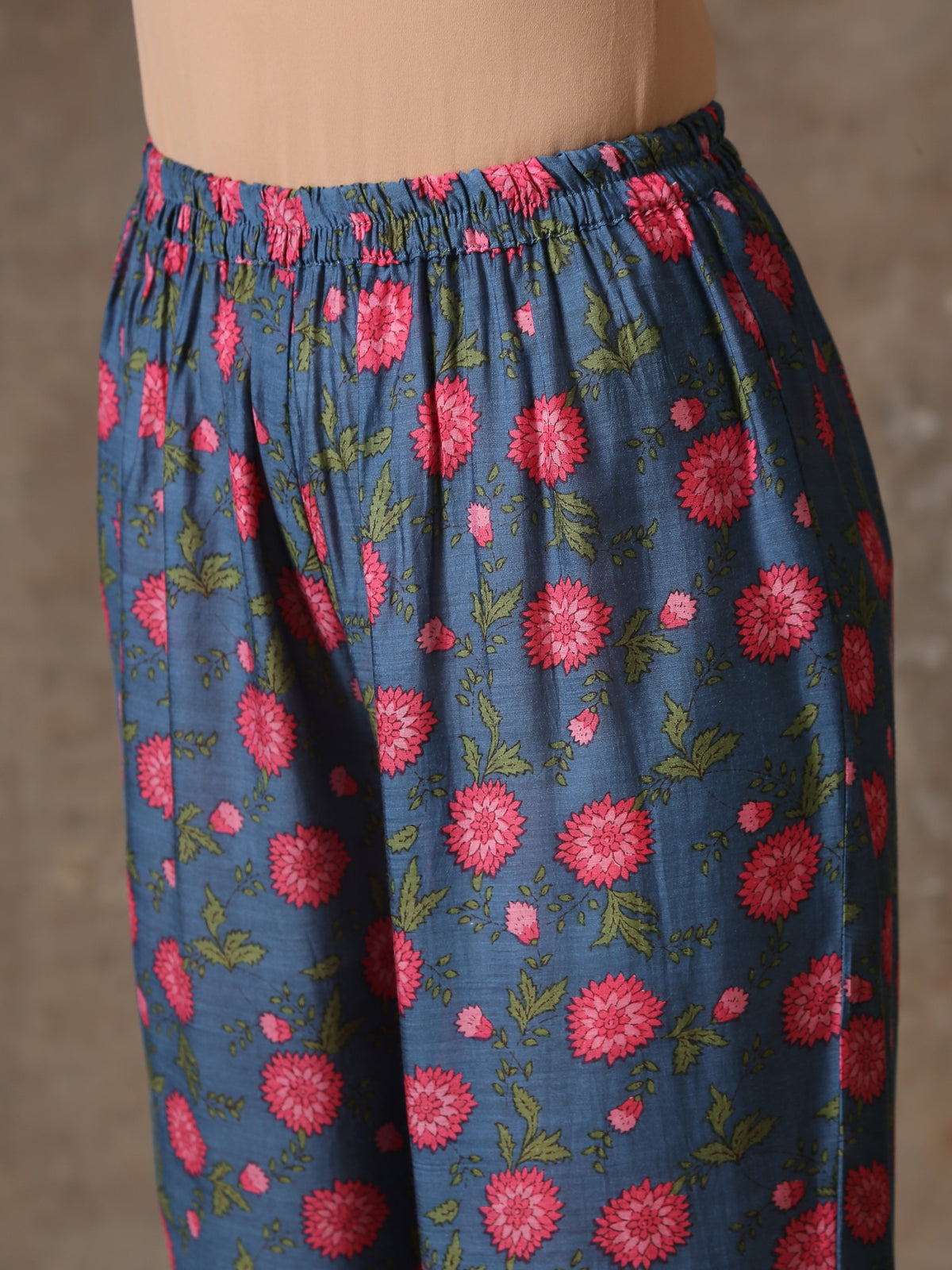 trueBrowns Blue Pink Printed Silk Co-Ord Set | Grocsy