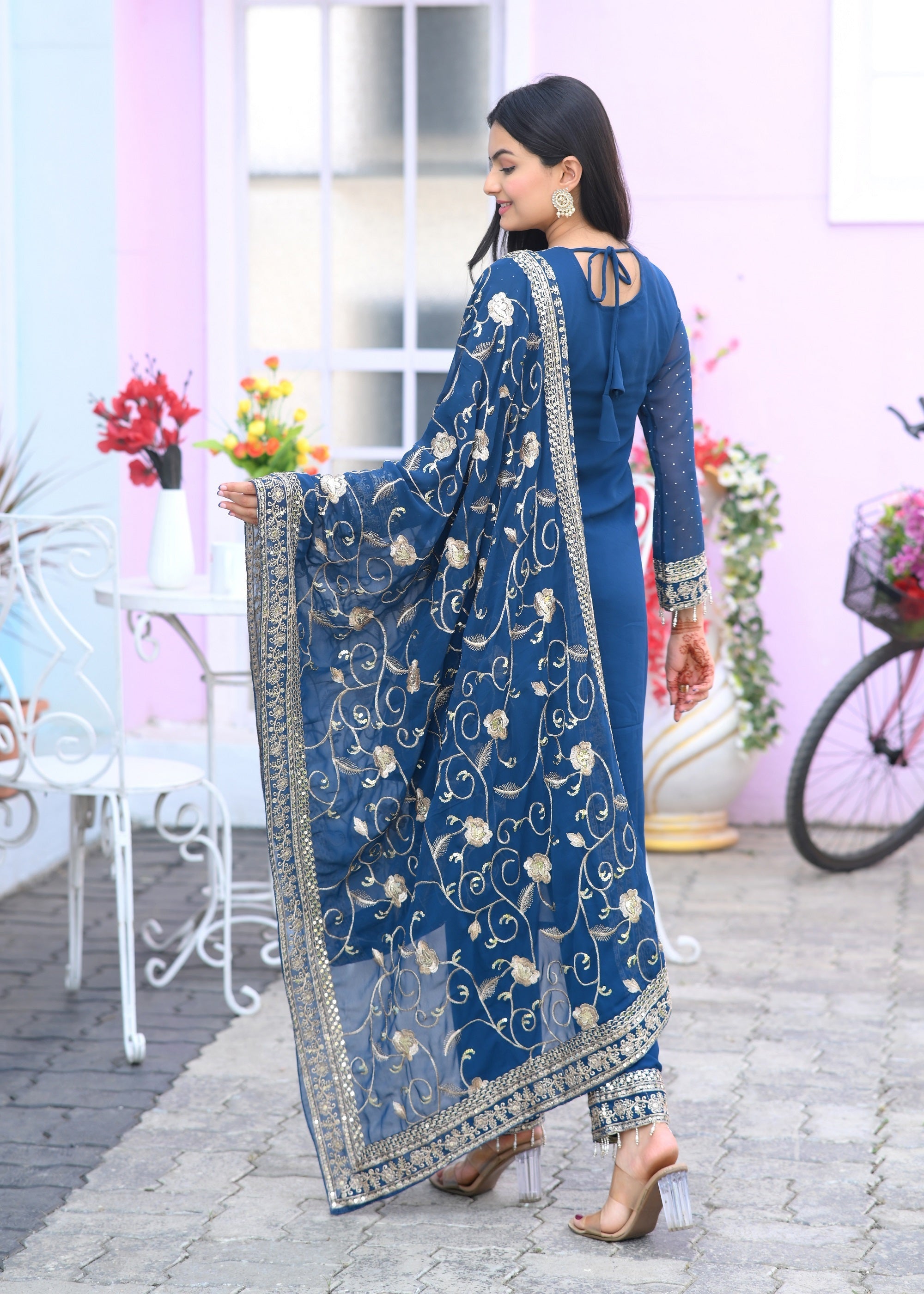 Teeya Creation Blue Color Faux Georgette Silk Heavy Embroidery Work Fully Stitched Salwar Suit | Grocsy