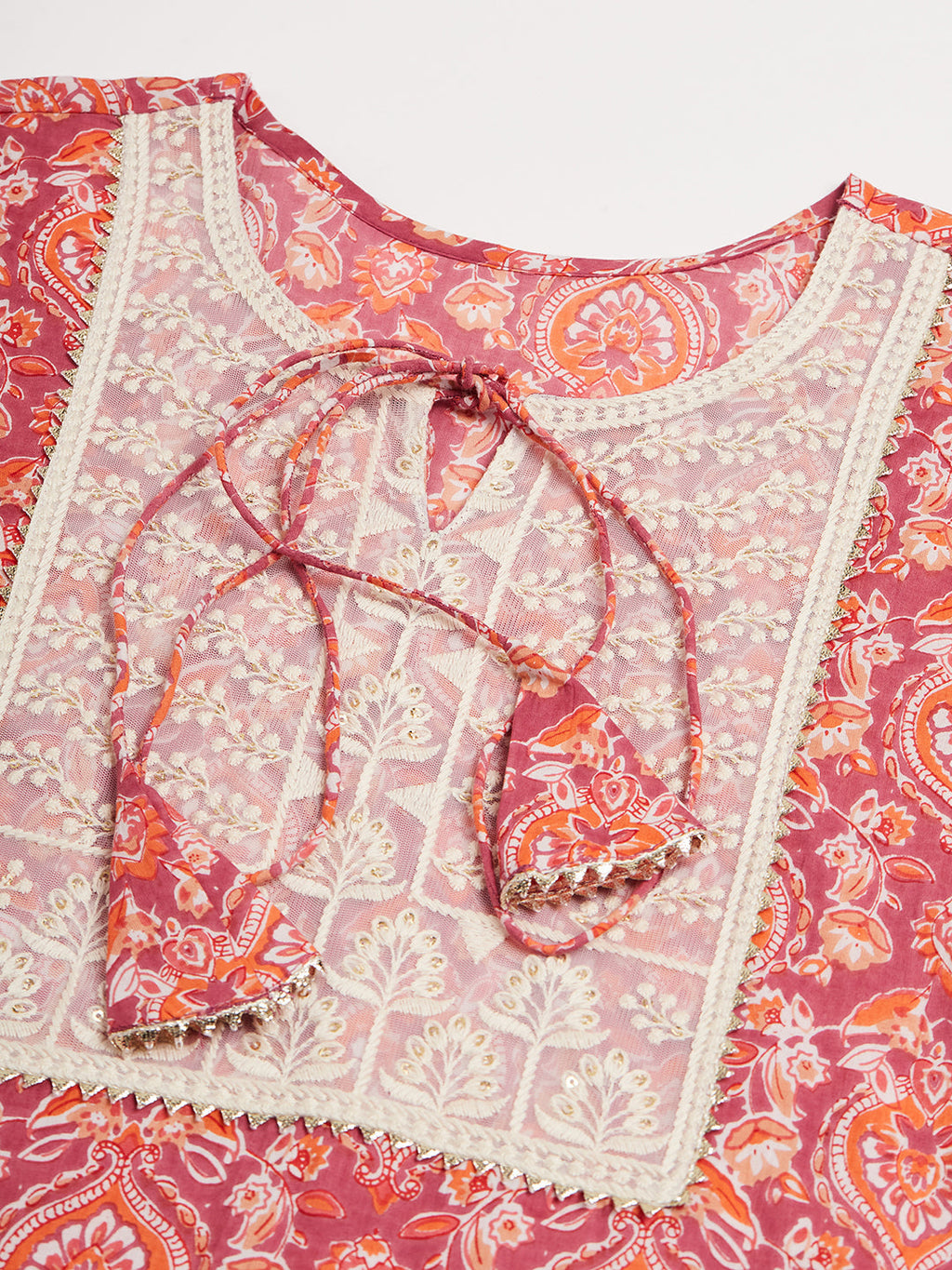 InWeave Women's Dusty Pink Paisley Patch Straight Kurta | Grocsy