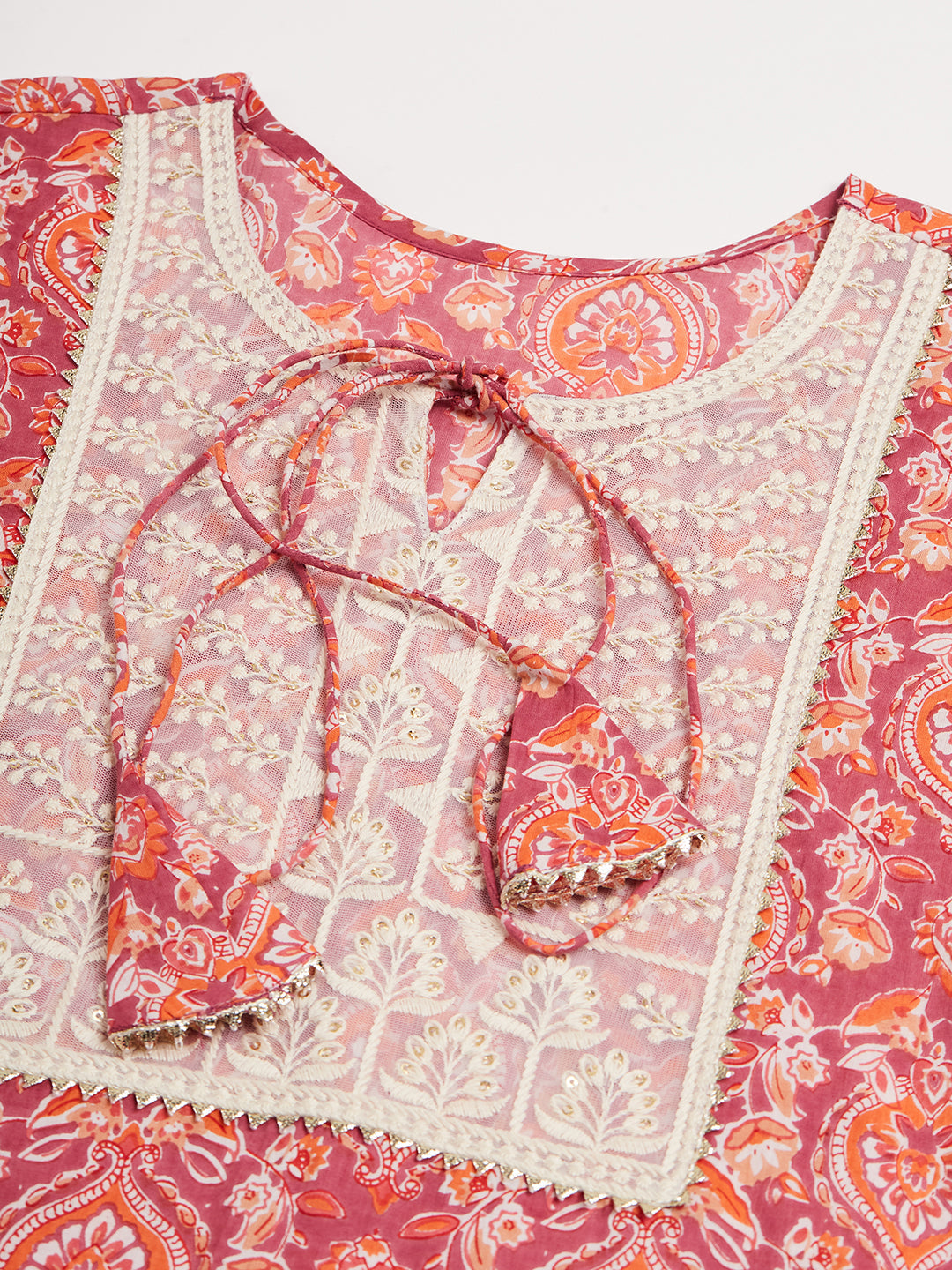 InWeave Women's Dusty Pink Paisley Patch Straight Kurta | Grocsy