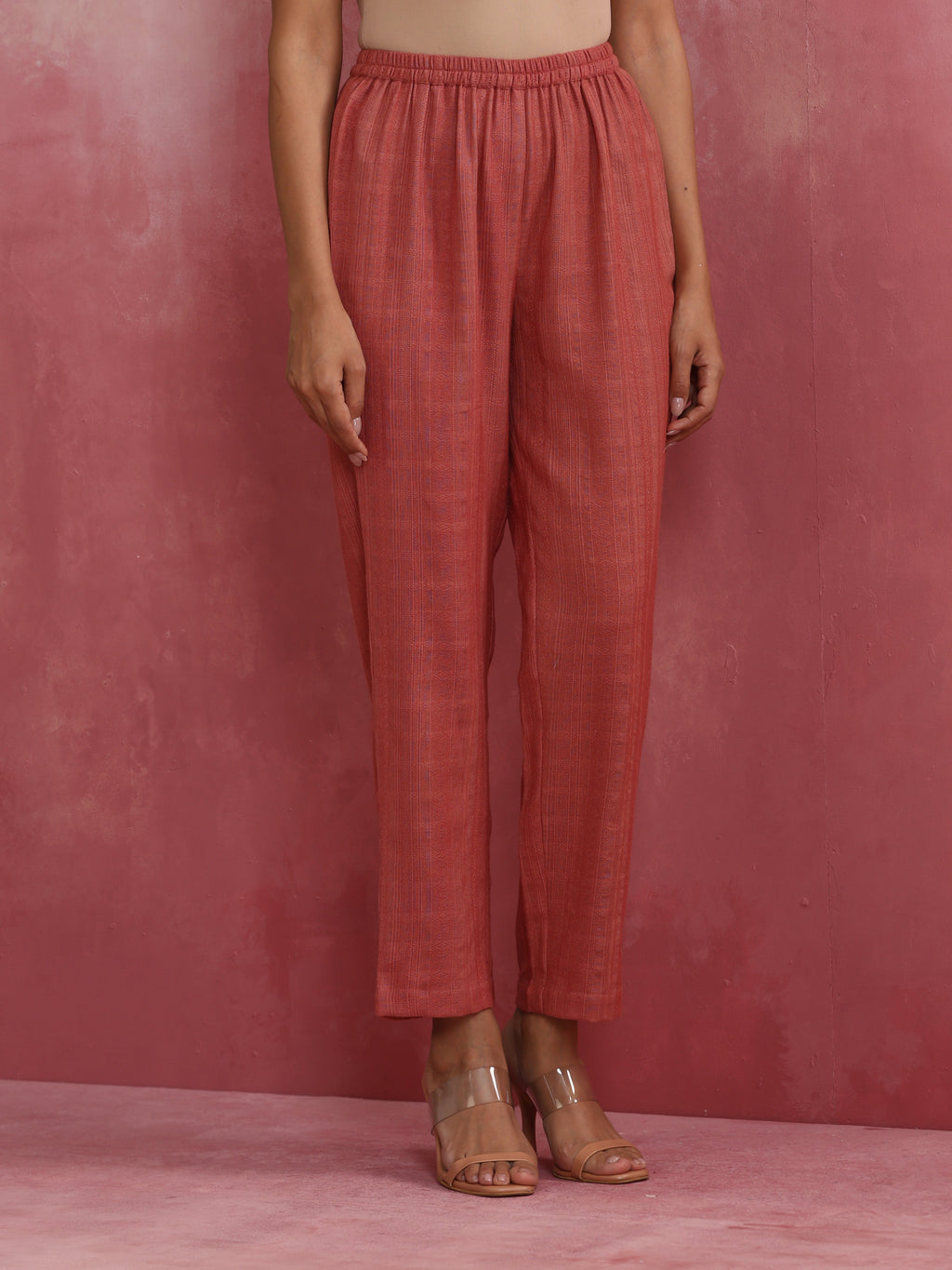 trueBrowns Peach Cotton Dobby Kurta Set | Grocsy