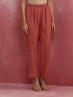 trueBrowns Peach Cotton Dobby Kurta Set | Grocsy