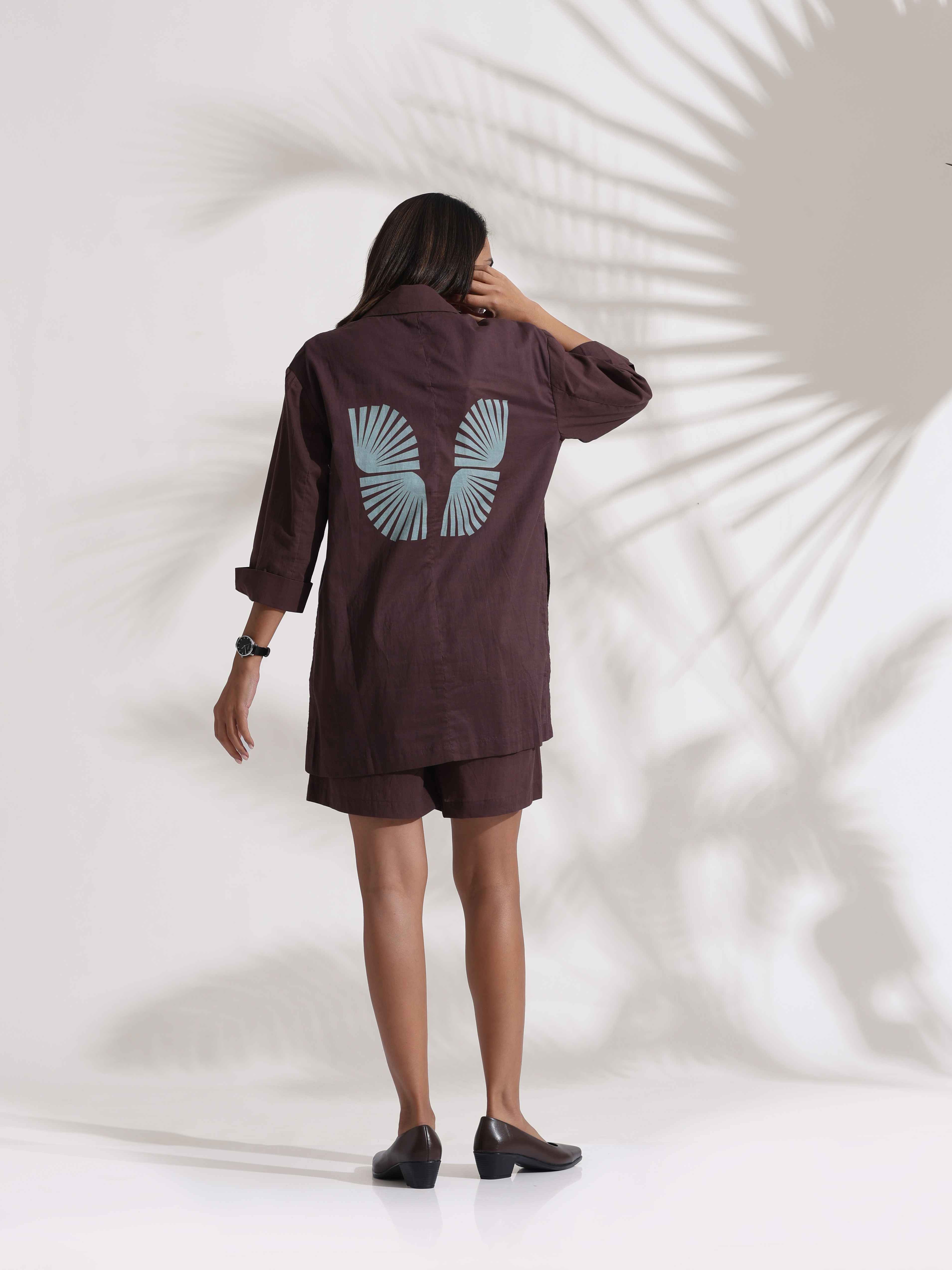 trueBrowns Cola Cotton Print Jacket & Short Co-ord Set | Grocsy