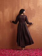 trueBrowns Brown Metallic Flared Anarkali Kurta Set | Grocsy