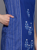 Ahalyaa Women Blue Floral Printed Pure Cotton Kurta with Trousers | Grocsy