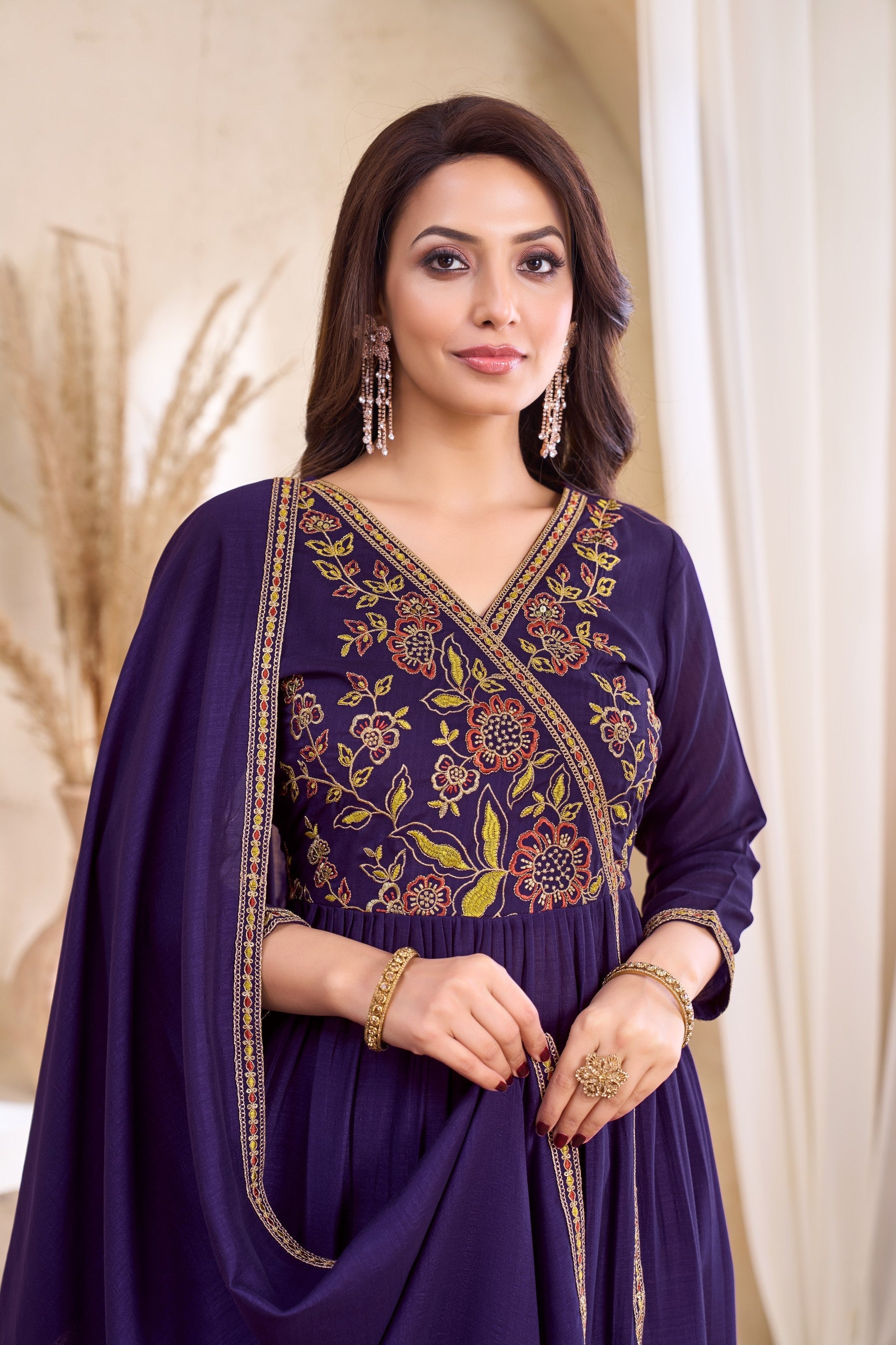 Anaita Purple Anarkali Readymade Suit with Embroidery Work | Grocsy