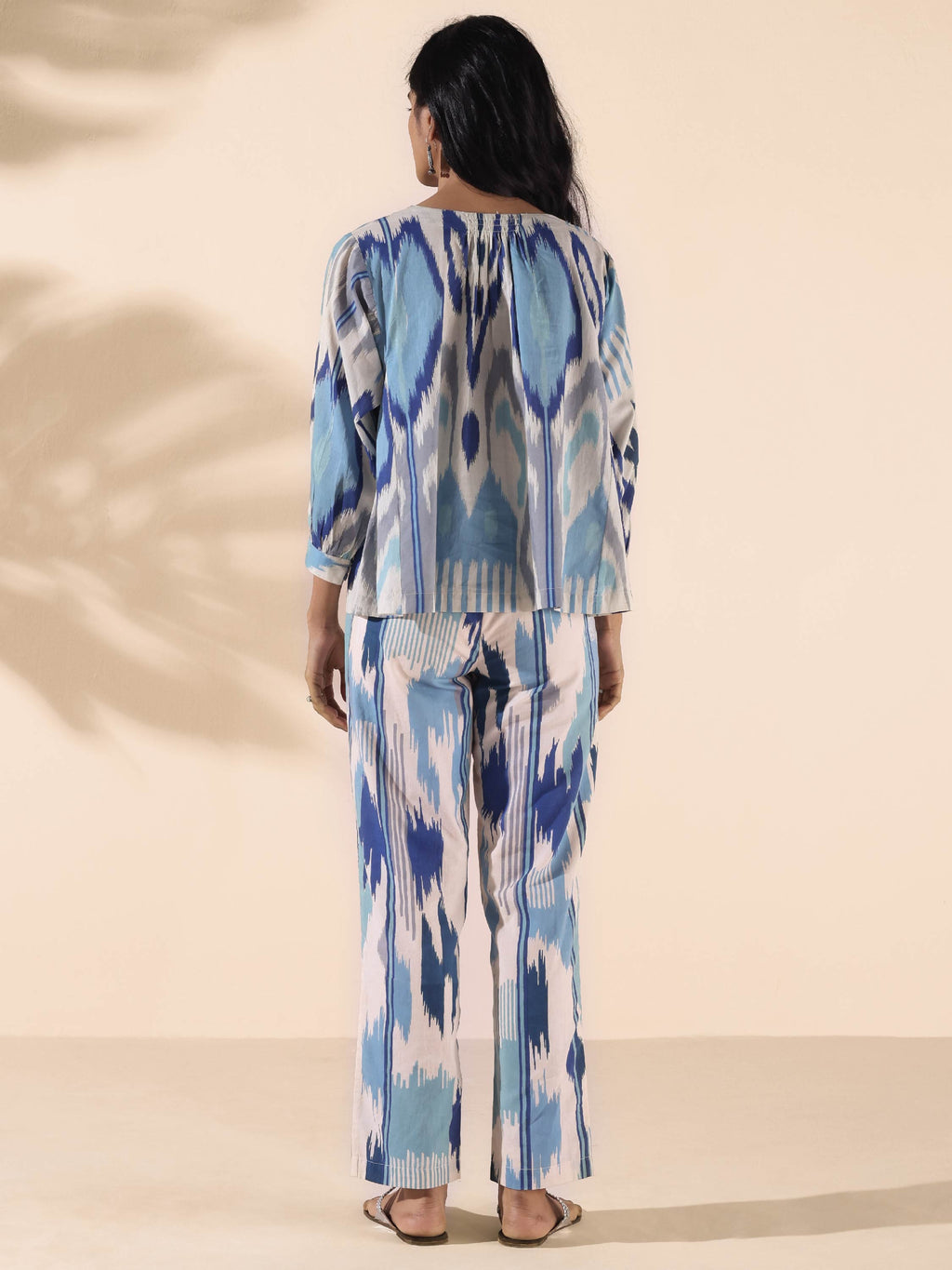 trueBrowns Blue Cotton Ikat Short Co-ord Set | Grocsy