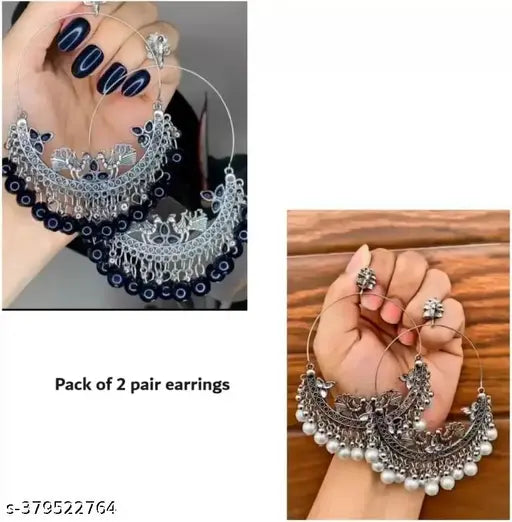 Tehzeeb Creations Women's Silver Colour Combo Pack Of 2 Earring | Grocsy