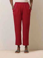 trueBrowns Maroon Cotton Linen Kurta Co-Ord Set | Grocsy