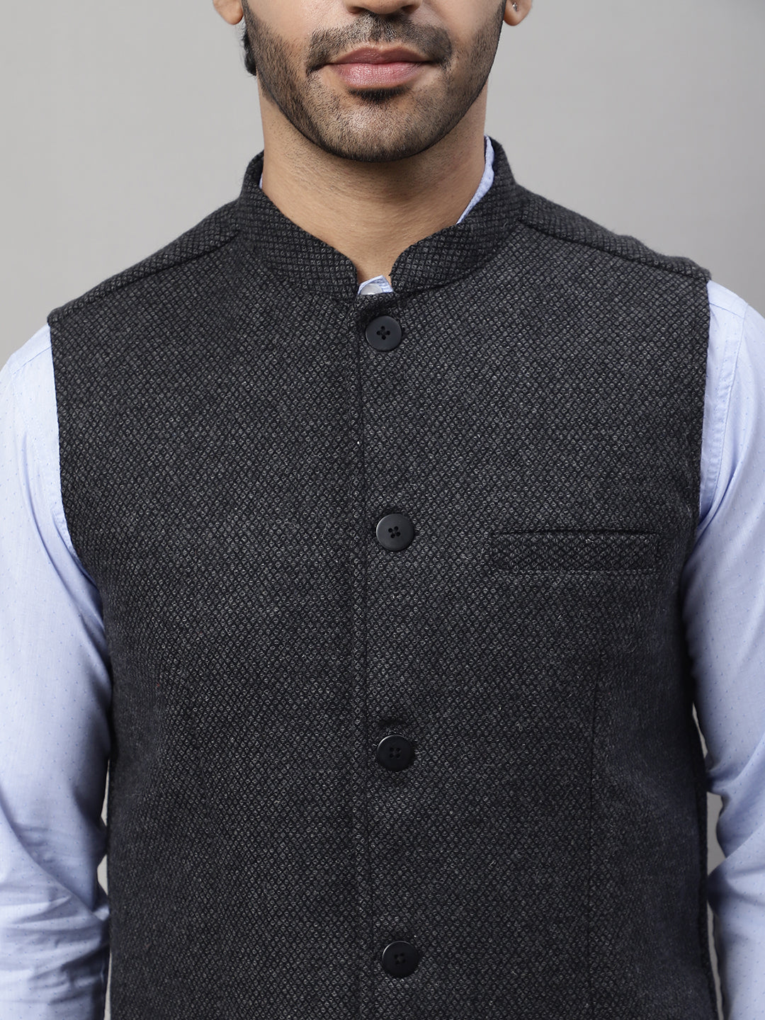 Even Apparels Men's Grey Pure Wool Nehru Jacket | Grocsy
